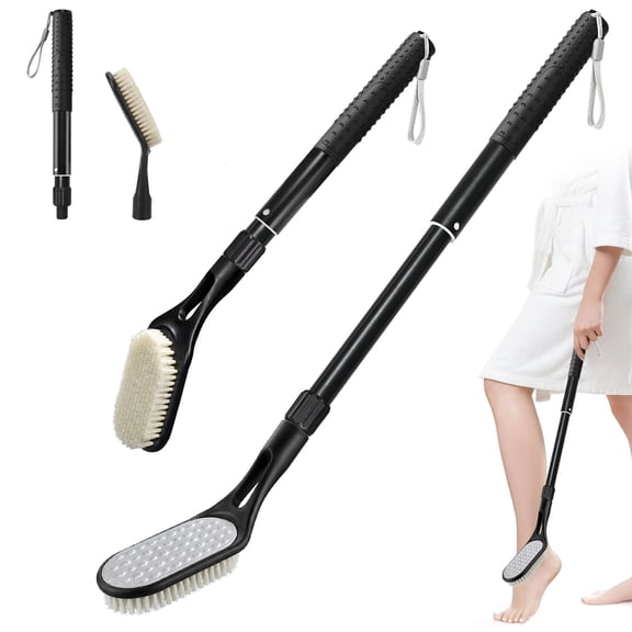 BTideas 2 in 1 Foot Scrubber for Shower,Extendable 10.6-18.5''Foot Toe Brush & File with Long Handle