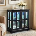 thumbnail image 5 of Eyisean 32" H LED Glass Display Cabinet with 7 Color Lights for Collectibles, Lighted Vintage Curio Cabinet with Lattice Doors, Modern Display Showcase with Adjustable Shelves for Living Room, 5 of 12
