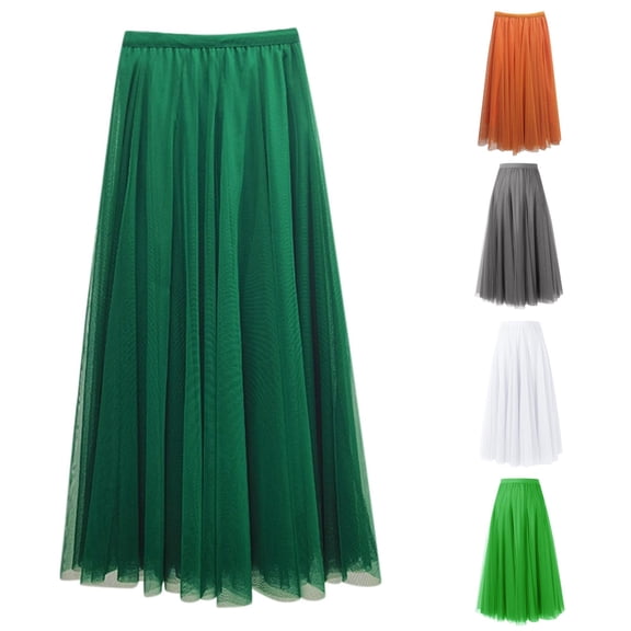 Wxolcjlv Women's Elastic Waist Tulle Maxi Skirt Flowy Wide Swing Silhouette for Evening Performance Gatherings Skirts