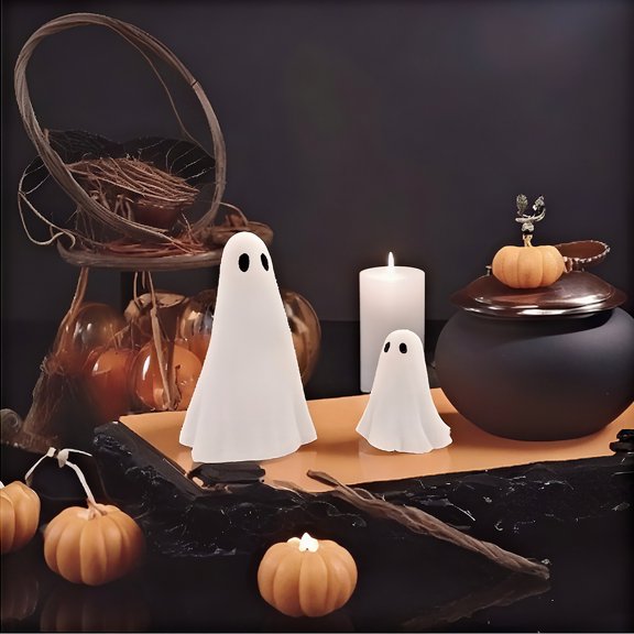 Halloween Ghost Figurines Set of 2, Cute Spooky Resin Ghost Decorations for Indoor Tabletop, Desk, Porch & Party