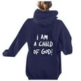 thumbnail image 3 of Womens Long Hoodies, Fashion & Cute Sweatshirts with Pocket, Print "I Am A Child Of God", Polyester Material, for Daily Outings, Work, Sports, Lounging, Navy, M, 1PC, 3 of 5