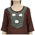 thumbnail image 1 of Bimba Moms Brown Embroidered Women Rayon Calf Length Maternity Pleated Dress - 22, 1 of 3