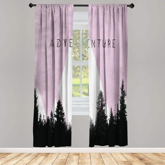 Ambesonne Adventure Curtains, Forest Hipster Mountains, Pair of 28"x63", Pale Rose