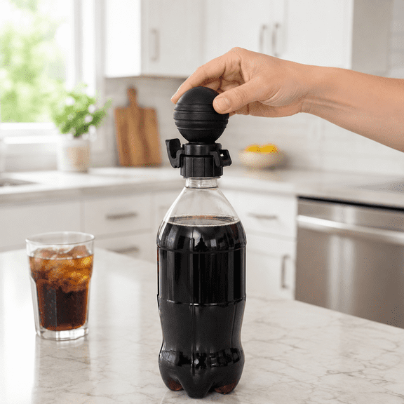 Spherical Beverage Dispenser Cap, Reusable Soda Pour Spout for Plastic Carbonated Drink Bottles, Easy Inflation & Pouring Beverage Accessory, 1-Piece
