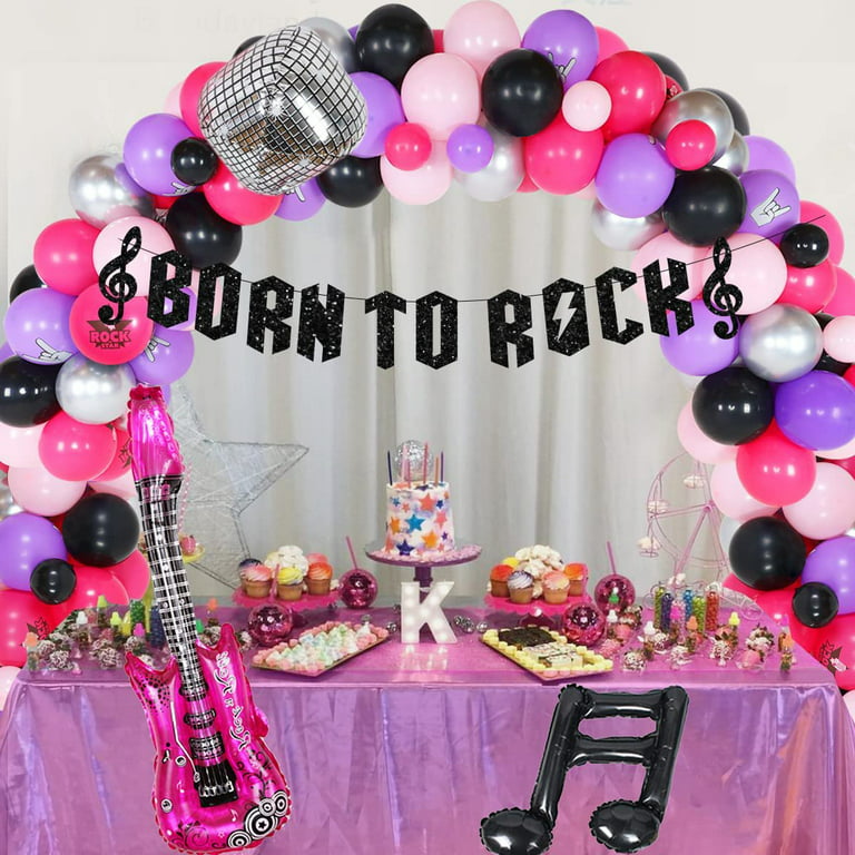  Crenics Rock and Roll Party Decorations - Large Born to Rock  Backdrop Banner, Balloons Arch Kit and Guitar Foil Balloons for Rock Star  Music Theme Birthday Party Supplies : Toys 