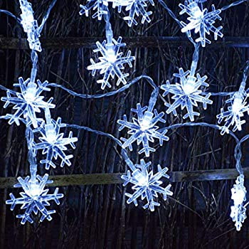 Christmas Fairy Lights, 50 LED Cool White Snowflake String Lights , Battery Operated Christmas Snowflake Theme Decor Lights String Snowflake Ornament for Christmas Tree Curtains Window
