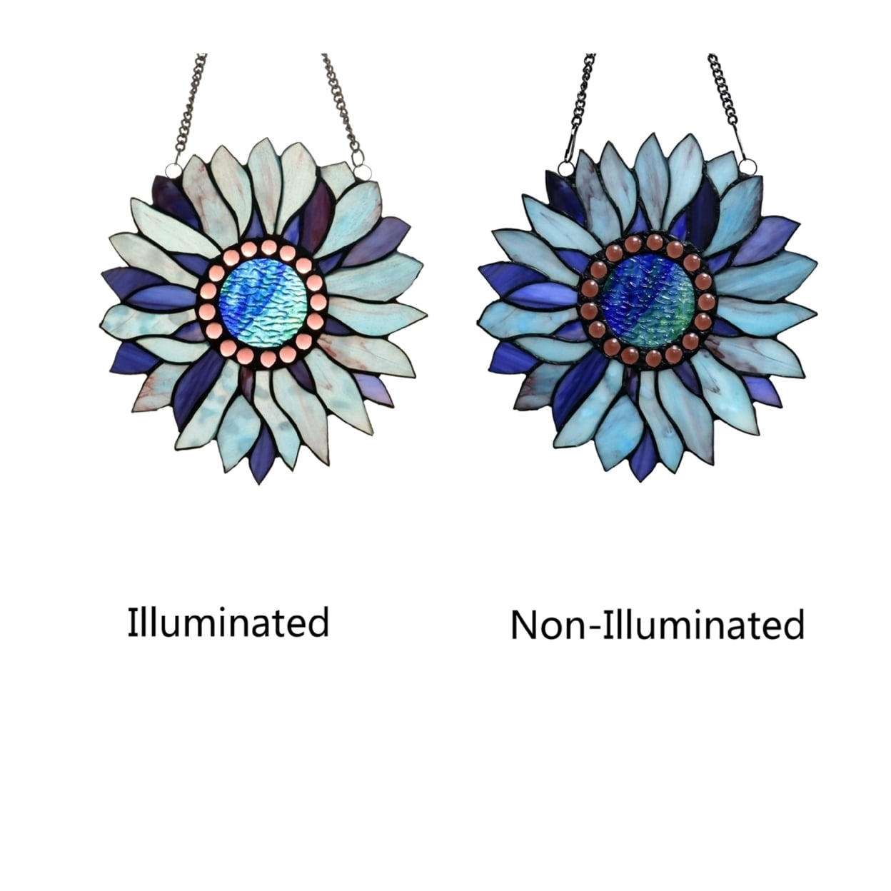 CHLOE Lighting SUNDANCE Tiffany-style Floral Stained Glass Window Panel 11" Height, Blue