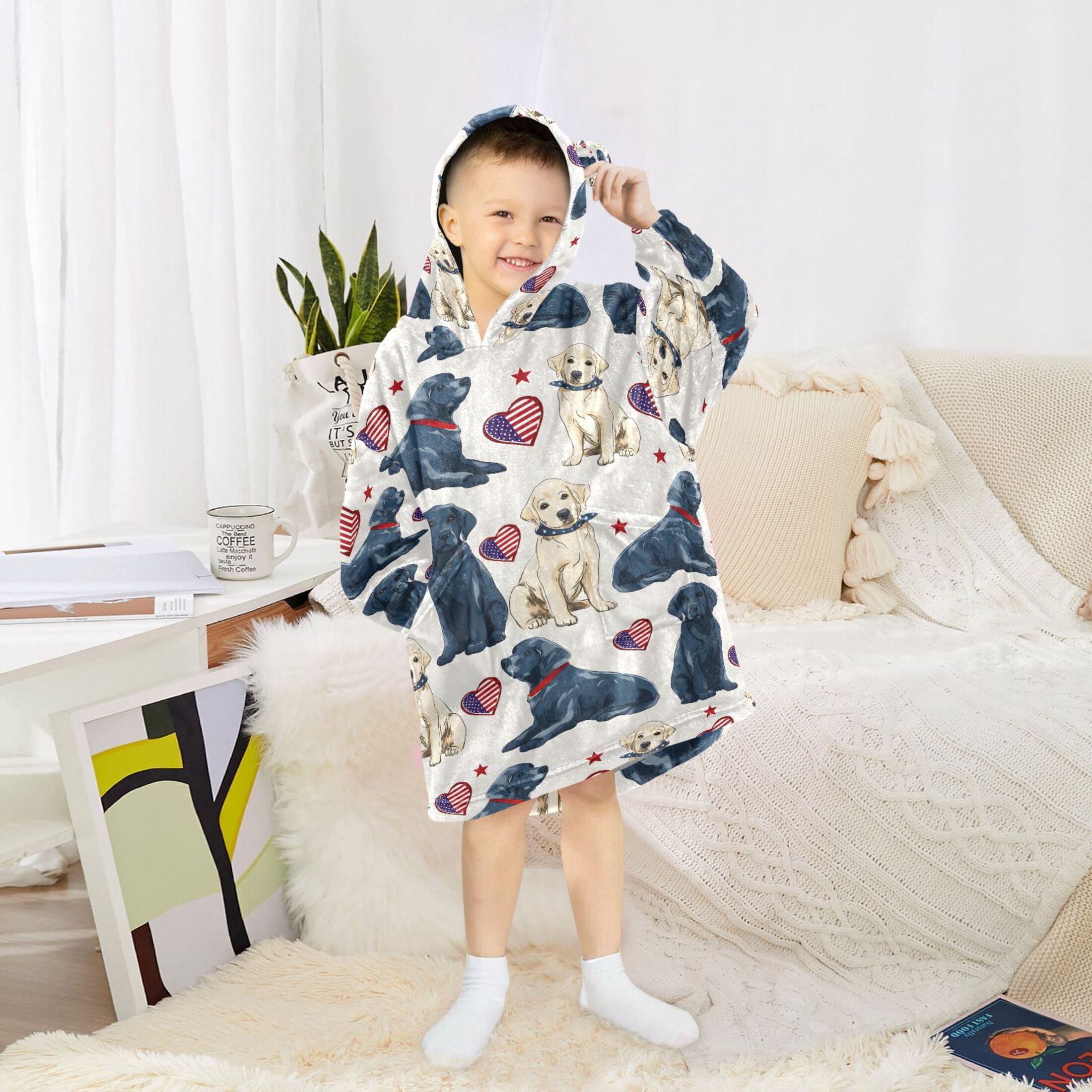 joogoo Blanket Hoodie for Labrador Dogs Hearts Oversize Sweatshirt 3-14 YR L