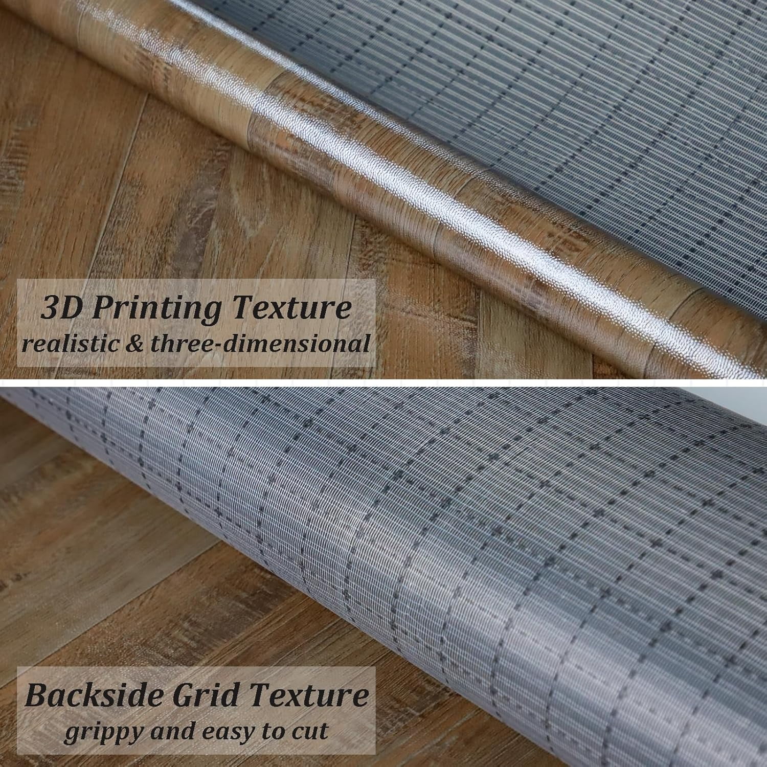 Oxdigi Vinyl Flooring Roll 39.3x196 inches, PVC Leather-Like Linoleum Floor Covering with Tape, Removable- No Adhesive Backing Nature Wood