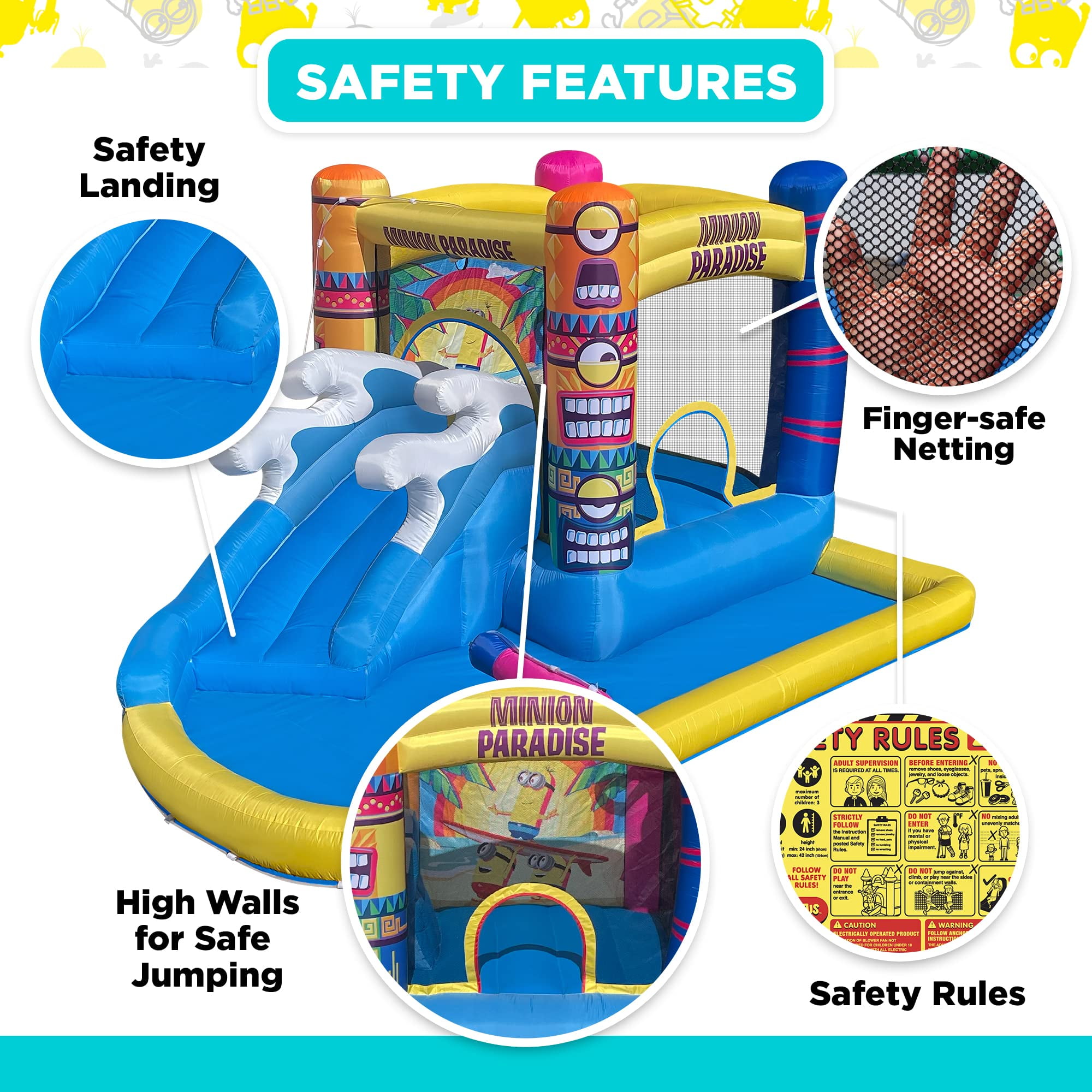 Funormous Minions Bounce House with Water Slide: Indoor and Outdoor Fun , Includes Air Blower with GFCI for Kids Ages 3-8