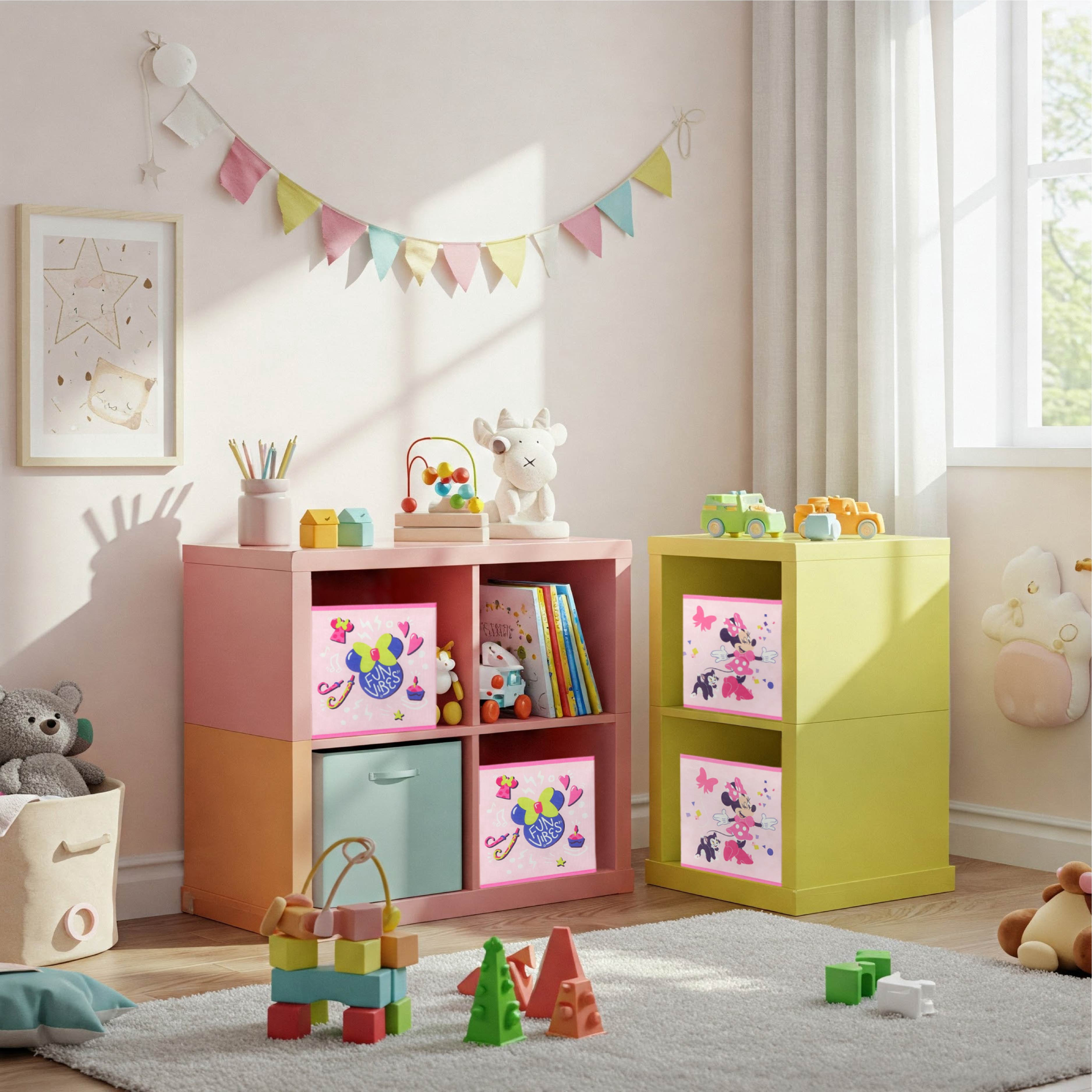 Disney Minnie Mouse Kids' 4-Pack Printed Toy Storage Cubes, 10" x 10"