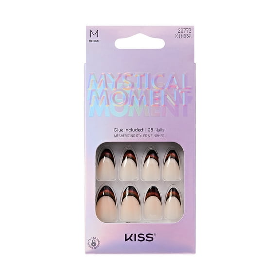 KISS Mystical Moment Press on Nails, Maps, Black, Medium Almond, 28 Count