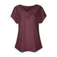 thumbnail image 4 of Women's Solid Color Flouncy Blouse to Hide the Belly Fashion Women Pleated Tops Dressy Casual Short Sleeve Tunic Tops Loose Fit Flowy V Neck Vintage Summer Clothes for Teen Girls Wine T Shirts XXL, 4 of 6