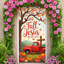 Autumn Leaves Fall for Jesus Inspirational Christian Pumpkin Banner for Church Event Outdoor Decoration Gathering