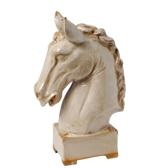 CC Home Furnishings 16" Ivory and Brown Glossy Finish Patina Horse Statue