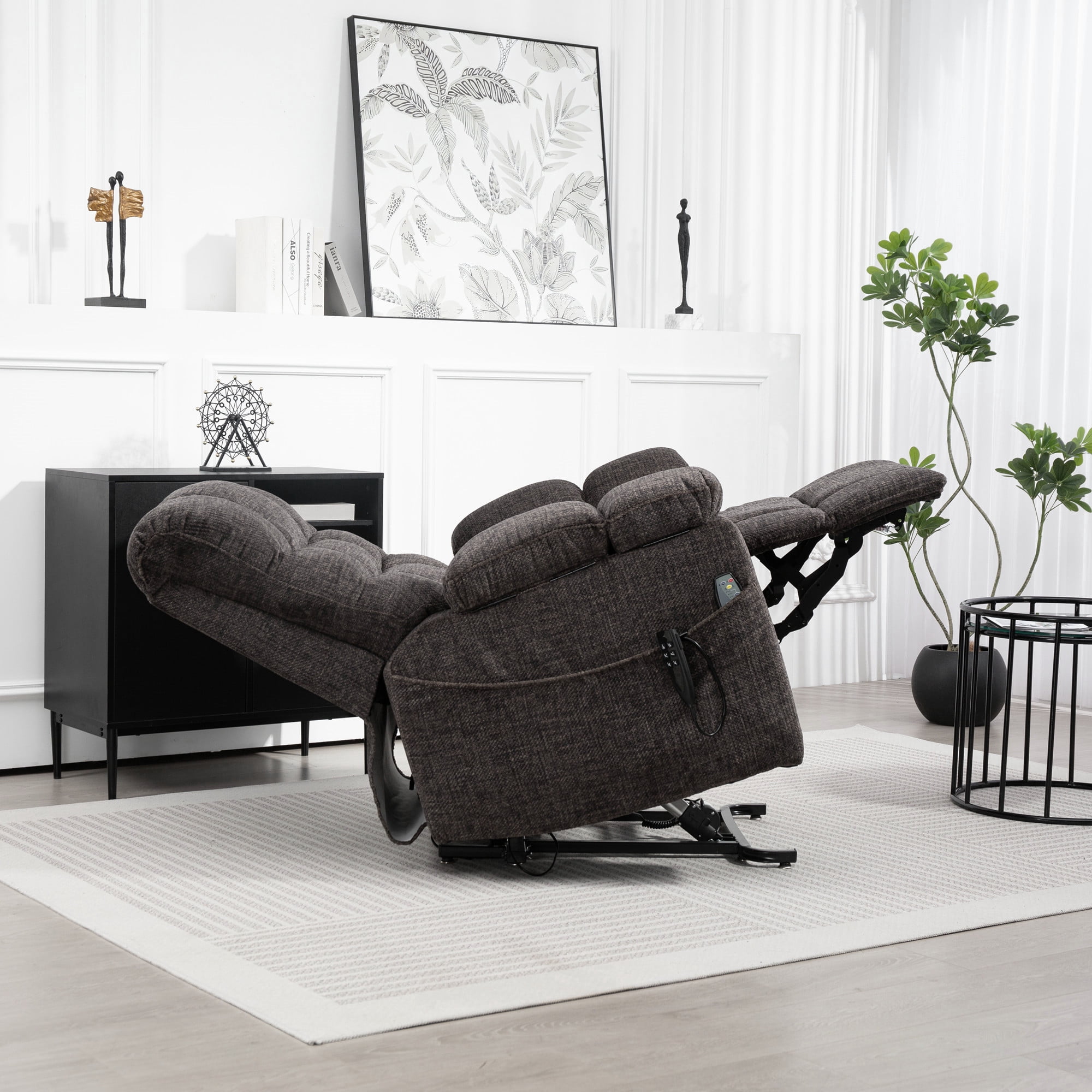 Triple Motor Zero Gravity Power Lift Recliner Chair for Elderly Adults, Electric Lay Flat Recliner with Heat and Massage, Adjustable Seat Height, 2 Arm Storage, 3 Cup Holders, Lumbar Pillow