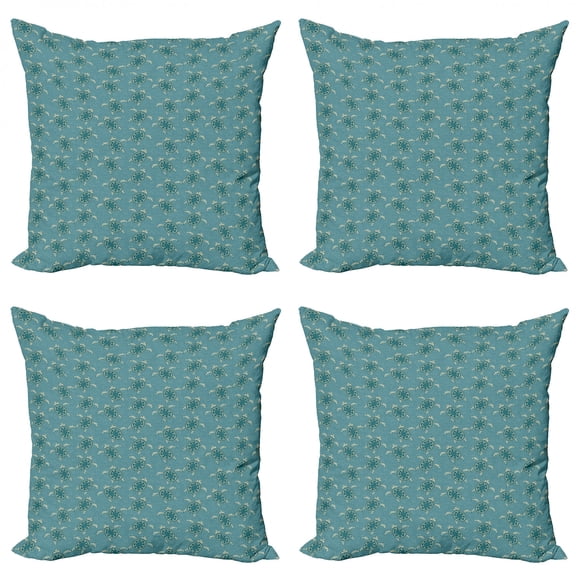 Ambesonne Turtle Throw Pillow Cover 4 Pack, Floating Animals Flowers, 24", Petrol Blue Dark Teal