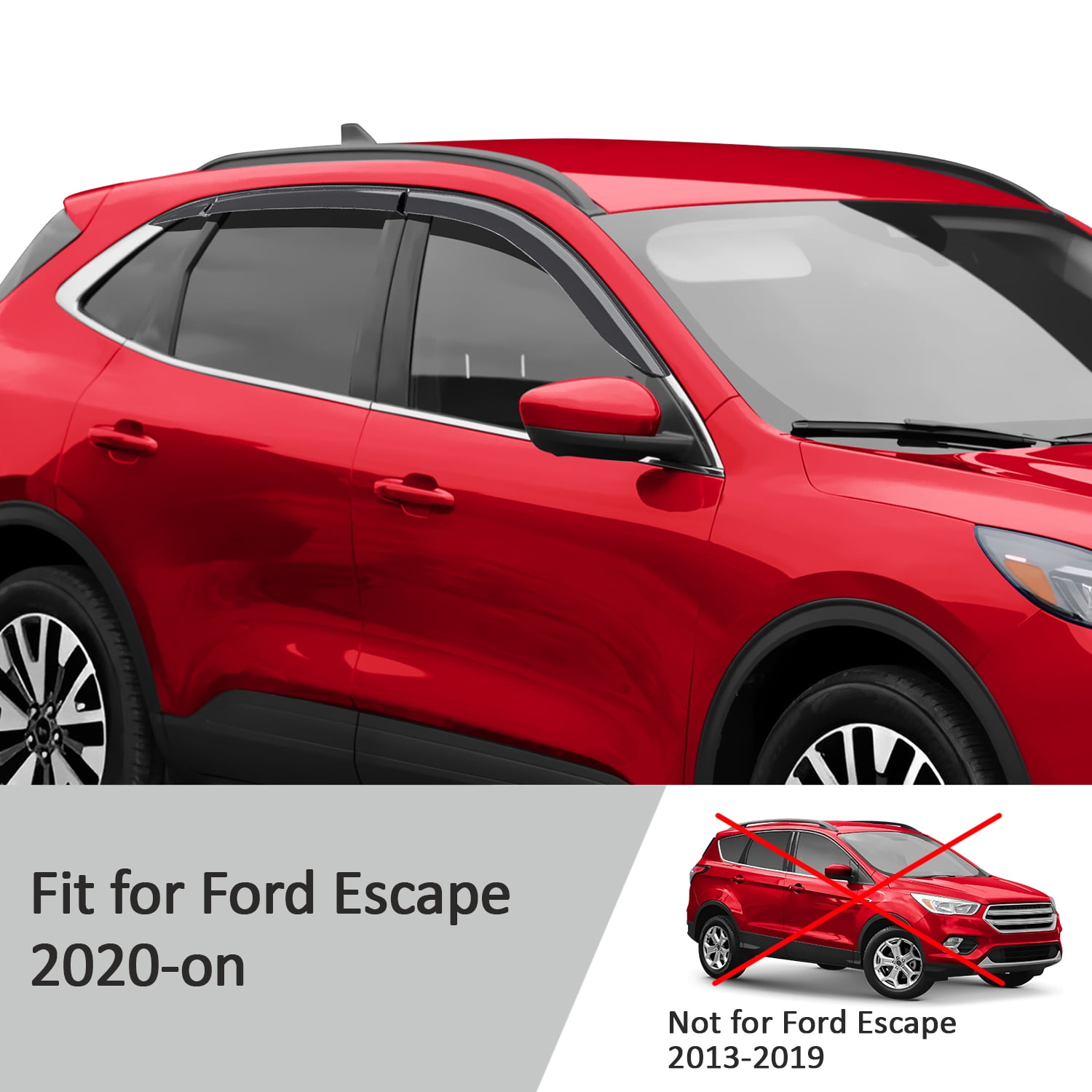 Voron Glass Tape-on Extra Durable Rain Guards for Ford Escape 2020-2026, Window Deflectors, Vent Window Visors, 6 Pieces - 100814