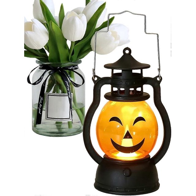 Linterna de calabaza de Halloween - Linterna de calabaza retro - Linterna de calabaza de mano, luces LED B