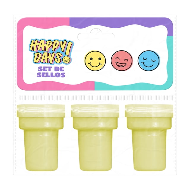 Sellos Prichos Happy Days! de Plástico y Tinta Multicolor 3 Piezas por Empaque