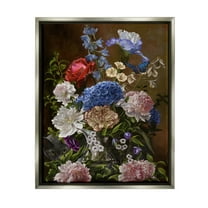 Stupell Industries Vintage Flowers & Cat Botanical & Floral Painting Gray Floater Framed Canvas Art Print Wall Art, 17 x 21