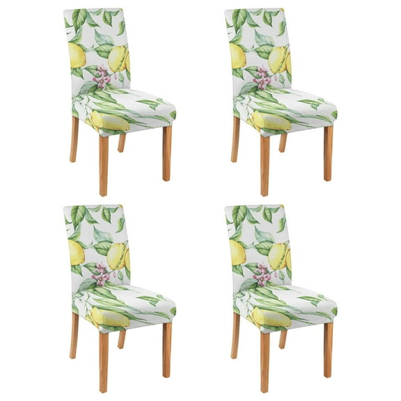 Lemon Print Dining Chair Covers Set of 4 Fresh Yellow Fruit Design Washable Stretch Slipcovers Removable Polyester Seat Protector for Modern Home Decor