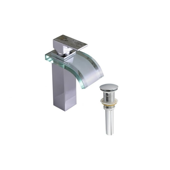 DROP Bath and Kitchen DR091473 Bathroom Sink Faucet with Square shape in Chrome color from Transparent series - includes Drain without overflow