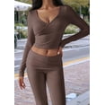 thumbnail image 5 of Women'S Workout 2 Piece Lounge Sets Long Sleeve Tops Foldover Flare Pants Casual Outfits Tracksuit Coffee Color M, 5 of 8
