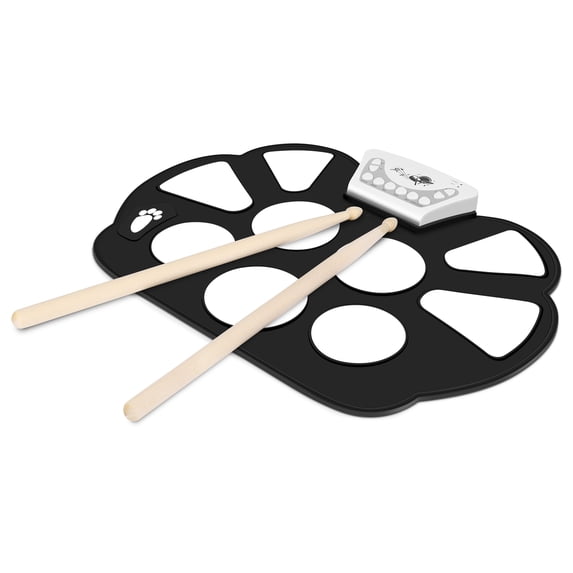 Portable Roll Up Drum Pad Set Kit - Digital Electronic Foldable Flexible Silicone Sheet 9 Pads with Drum Stick and Foot Switch Pedal Supports USB Charging for Kids Children Teenager