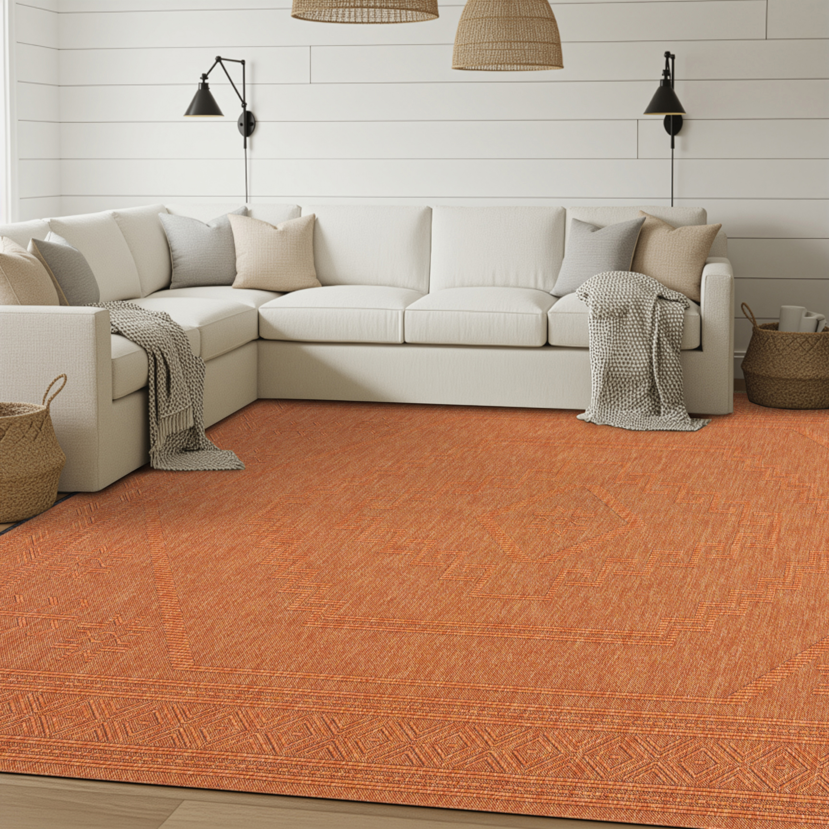 Alma Transitional 5' x 7' Orange and Copper, Machine Washable Polyester & Cotton Indoor Area Rug