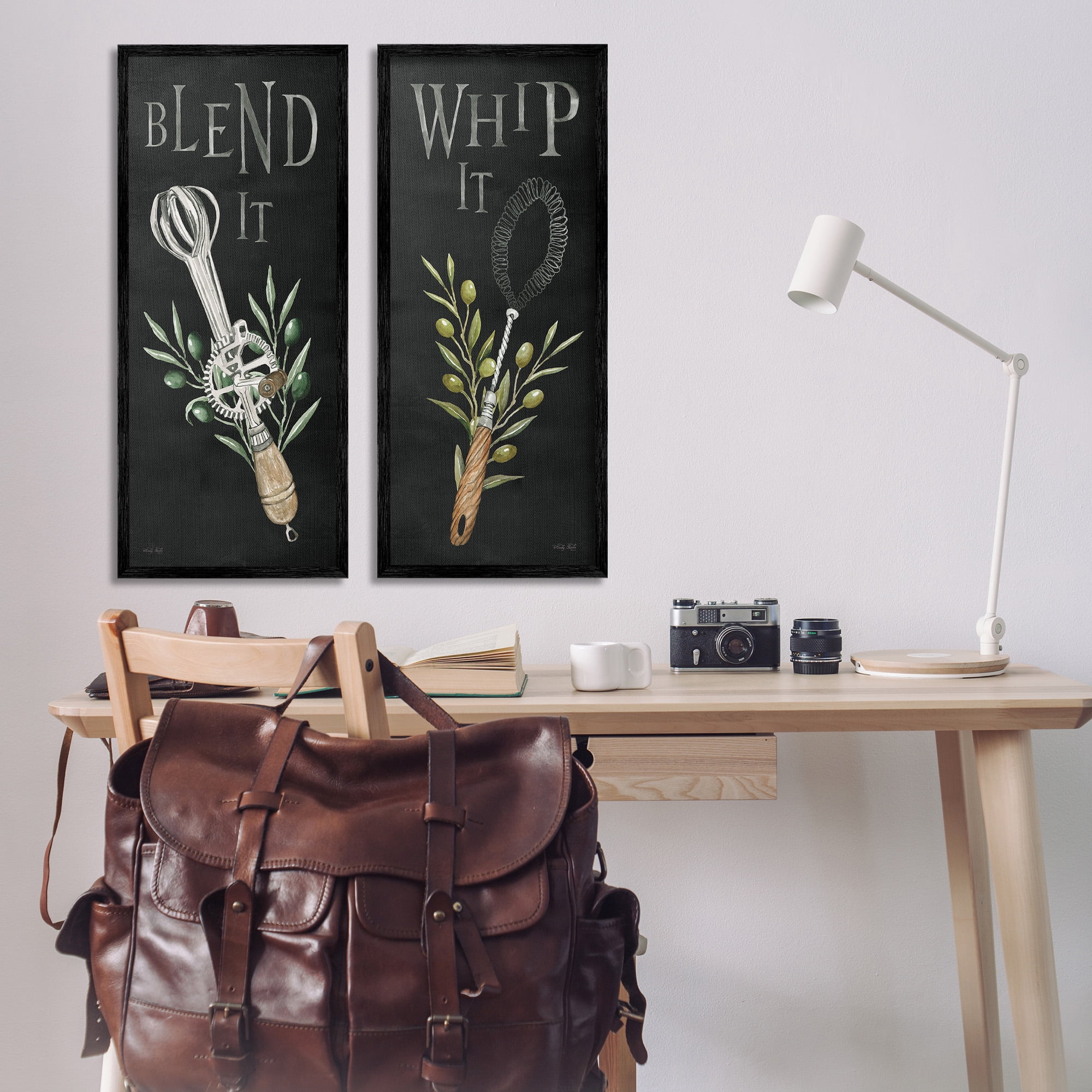 Stupell Industries Vintage Utensil Phrases Botanical & Floral Painting Black Framed Art Print Wall Art, 13 x 30, Set of 2