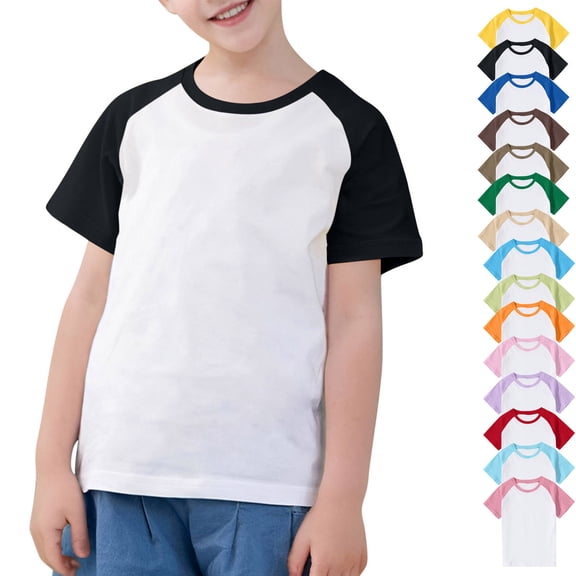 SROBPTY Kids Boys and Girls 3-14 Years Solid Raglan Sleeve Casual Short Sleeve Tshirt Top