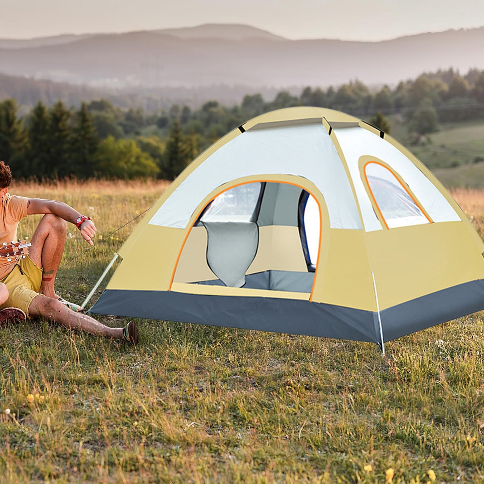 3-4 Person Automatic Pop Up Tent, Waterproof Camping Tent with Instant Setup, Spacious & Lightweight Build for Camping, Hiking, Beach Trips, Picnics, Backpacking and Outdoor Gatherings