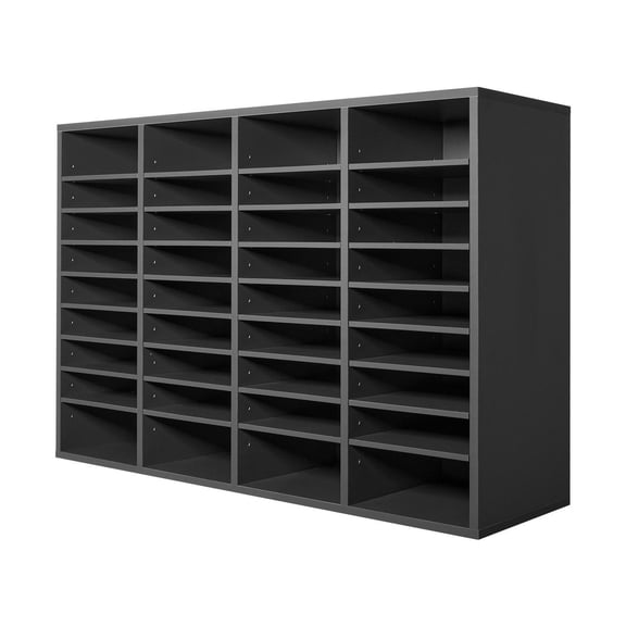 Literature Organizer 36 Compartments, Wooden Mailbox Sorter for Office, Home, Classroom - Adjustable Shelves, MDF File Organizer for Documents, Papers, Grey