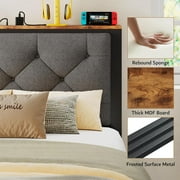 iPormis Twin Bed Frame with Storage Drawers, Linen Upholstered Headboard Platform Bed with Charging Station, No Box Spring Needed, Metal Slats Support, Noise-Free, Easy Assembly, Grey