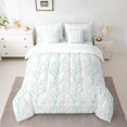 thumbnail image 2 of Feelyou Fashion Branches Plant Bedding Comforter Set 7pcs for Teen, Cyan Leaf Botabical Queen Bedding Sets, Modern Buffalo Stripes Reversible Queen Sheet Sets, Microfiber Bedroom Decor, 2 of 8