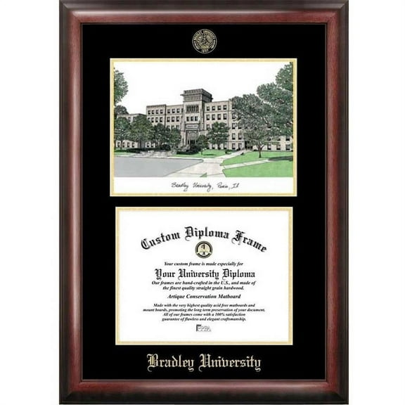 Bradley University 8.5" x 11" Gold Embossed Diploma Frame with Campus Images Lithograph