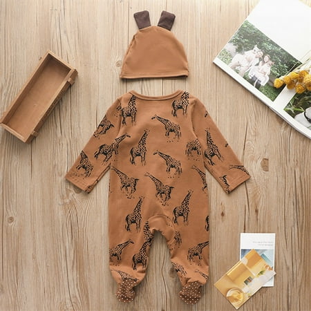

Gubotare Winter Rompers Baby Boy Baby Girls Long-Sleeve Coveralls Multipacks Brown 6-12 Months