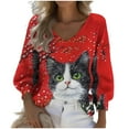 thumbnail image 3 of Neewe Christmas Women's Long-Sleeve V Neck Waffle T-Shirt Classic-Fit Shirt Soft Breathable Casual Tee Basic Tops, 3 of 3