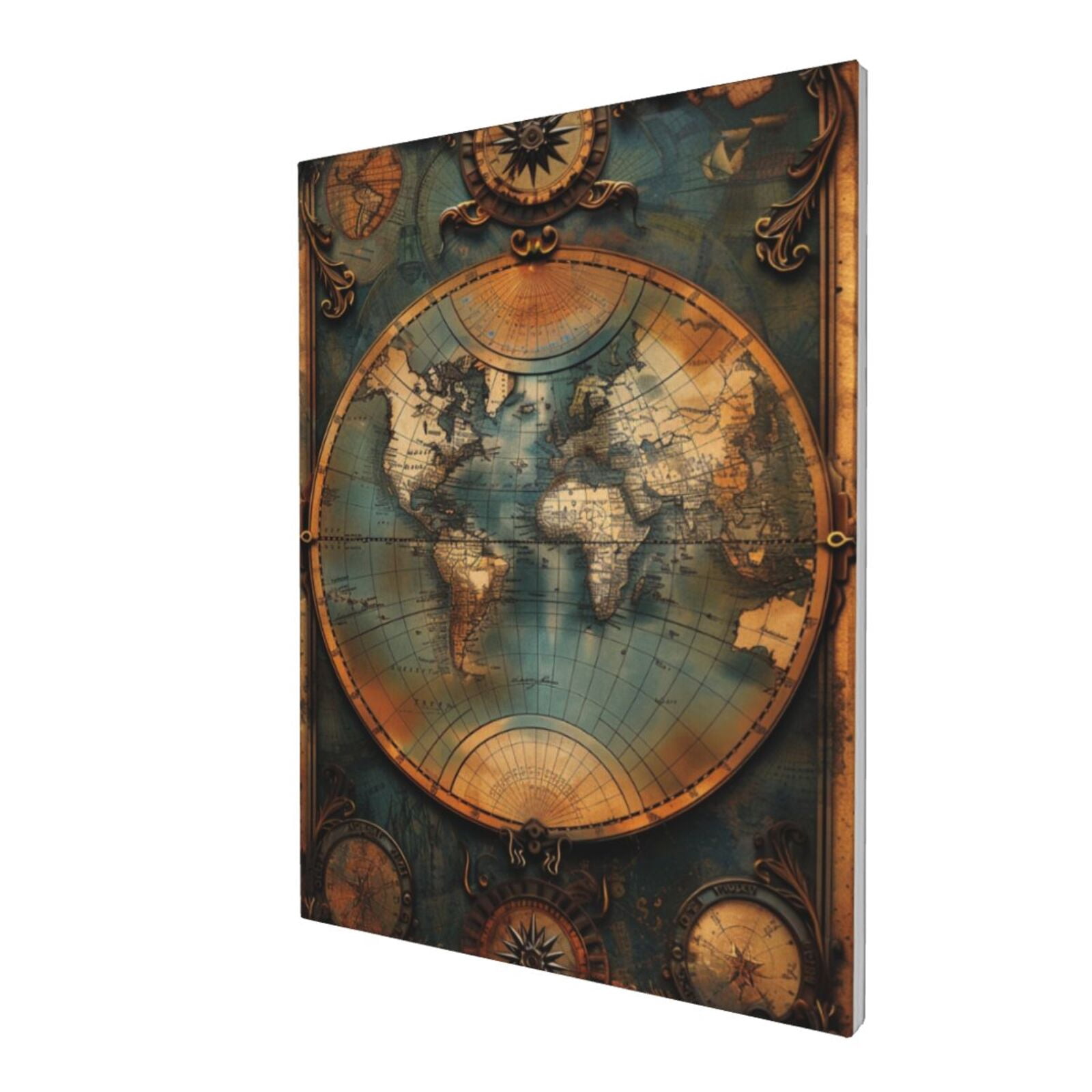 12x16 inch Canvas Picture Wall Decor Medieval Times Earth Map,Lounge,Bathroom,Study,Man Cave Wall Decorative Painting,For Vintage Collector Gifts,Enchanting Earth Map Vintage Style Paintings