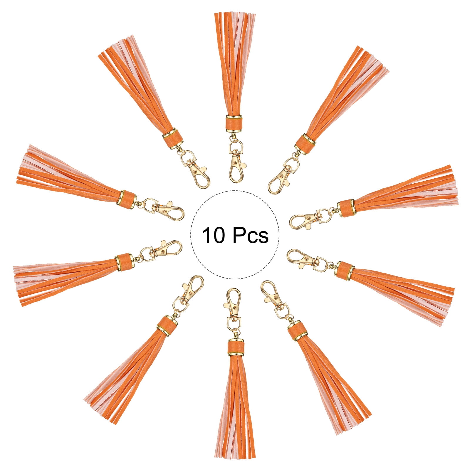 Unique Bargains PU Leather Tassels for Keychain Making Crafting Clasp Orange
