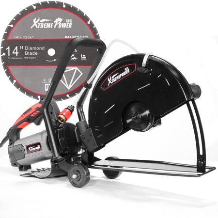 XtremepowerUS 2600W Cut-Saw Concrete Cutter Wet/Dry Guide Roller with Dust Port 14" Blade Saw Included