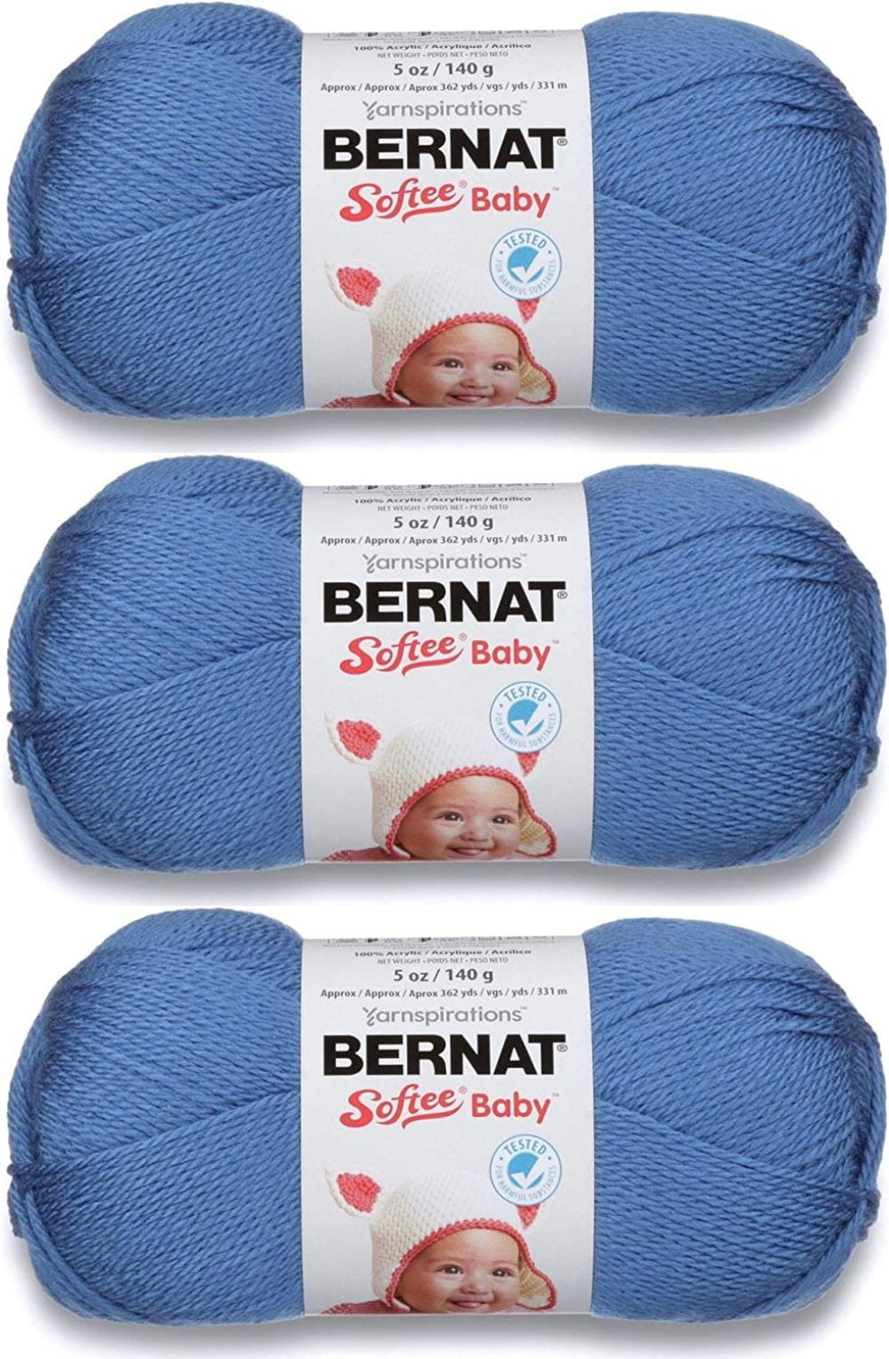 3-Pack Bernat Softee Baby Yarn Solids Blue Jeans 166030-30111 