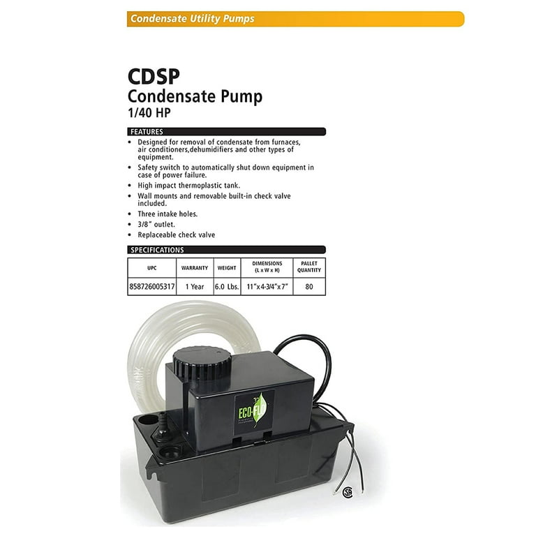 Eco-Flo CDSP-20 Air Conditioner, Furnace, Dehumidifier Condensate