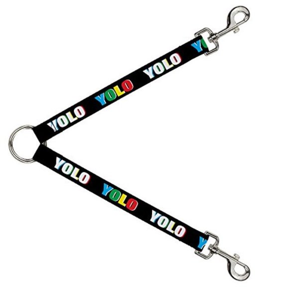 Buckle Down Dog Leash Splitter YOLO Black Multi Color 1 Foot Long 1 Inch Wide