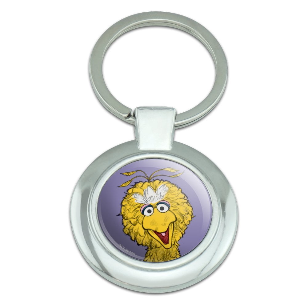 Sesame Street Vintage Big Bird Keychain Classy Round Chrome Plated Metal