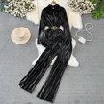 thumbnail image 5 of Conjunto de dos piezas de pantalones de pierna ancha con fajas de Metal para mujer, blusa de solapa de manga larga, chaqueta y pantalones de pierna ancha de cintura alta, Otoño, Europa, 5 of 5