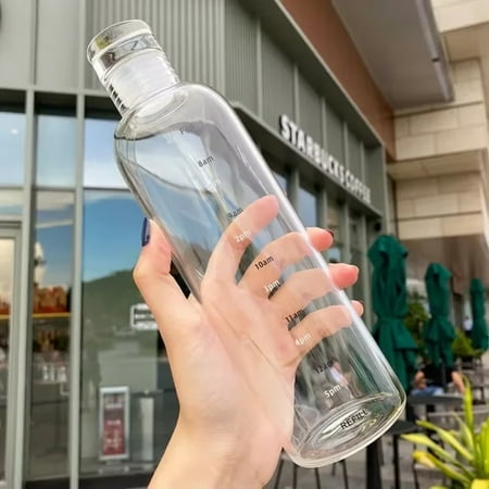 

Cute Transparent Plastic Water Bottle with Time Scale - Clear Outdoor Shaker Drinkware for Girls - Milk Juice Cup Waterbottle