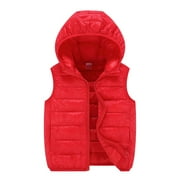 HNMKIU Boys Winter Warm Coats Child Kids Toddler Baby Boys Girls Sleeveless Winter Solid Coats Hooded Jacket Vest Outer Outwear Outfits Clothes Red,5-6 Years