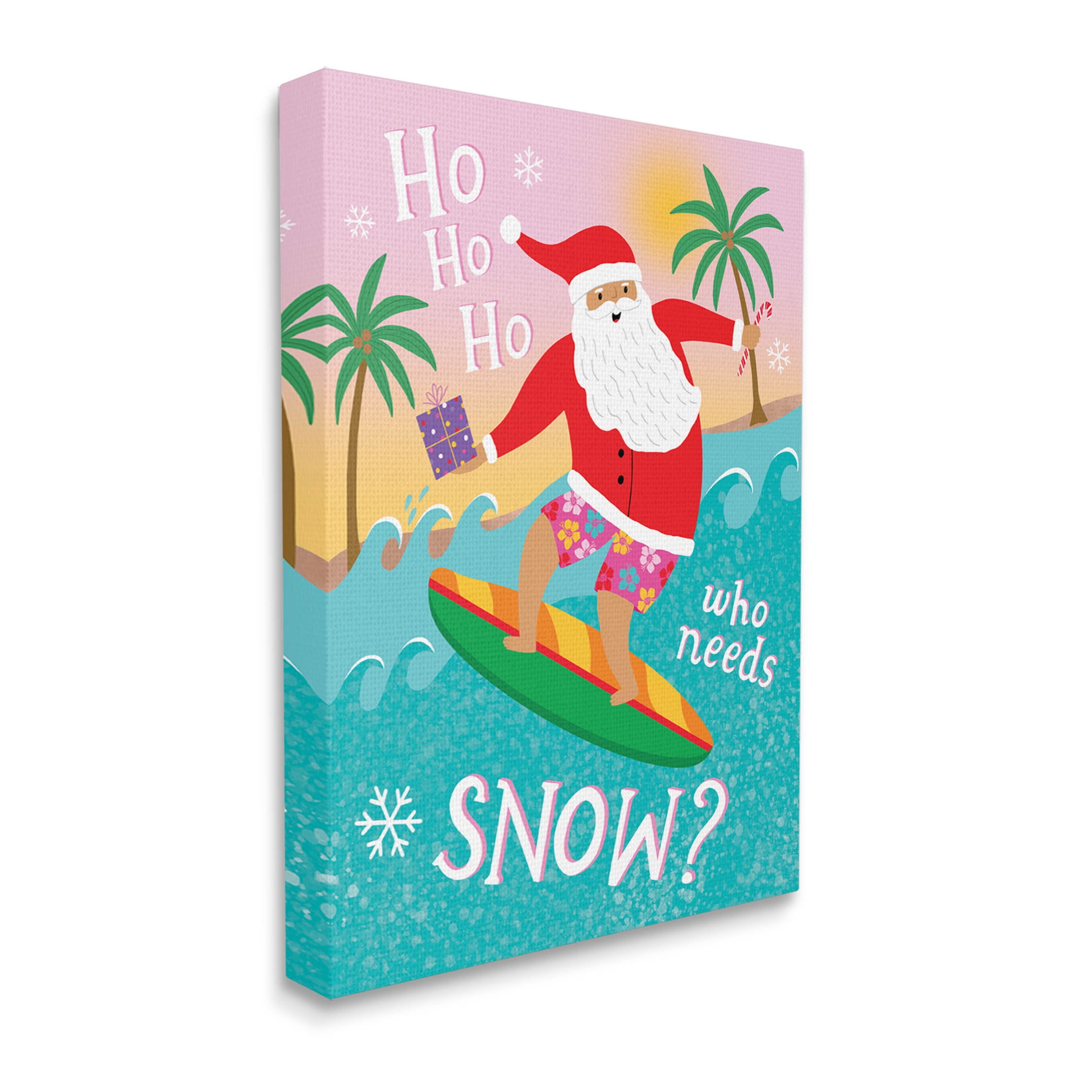 Who Needs Snow Surfing Santa Holiday Graphic Art Gallery Wrapped Canvas Print Wall Art